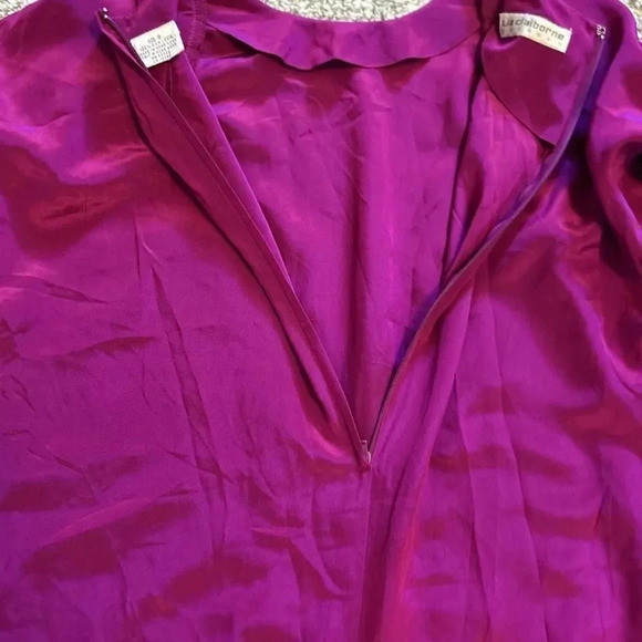 Vintage Liz Claiborne 90s 100% Silk Dark Pink Fuchsia Sheath Dress Size 8 Medium - Picture 8 of 10